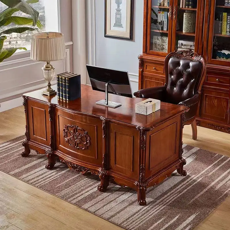 

American solid wood desk European classical carved boss office desk