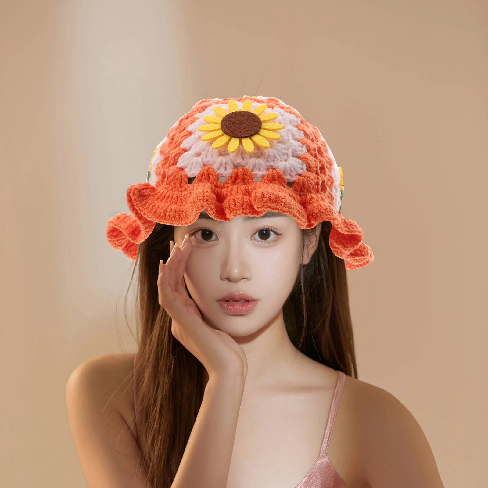 

Handmade Colorful Crochet Fisherman Hat For Women Patchwork Floral Bucket Cap Lightweight Sunflower Design Summer Beach Knitted