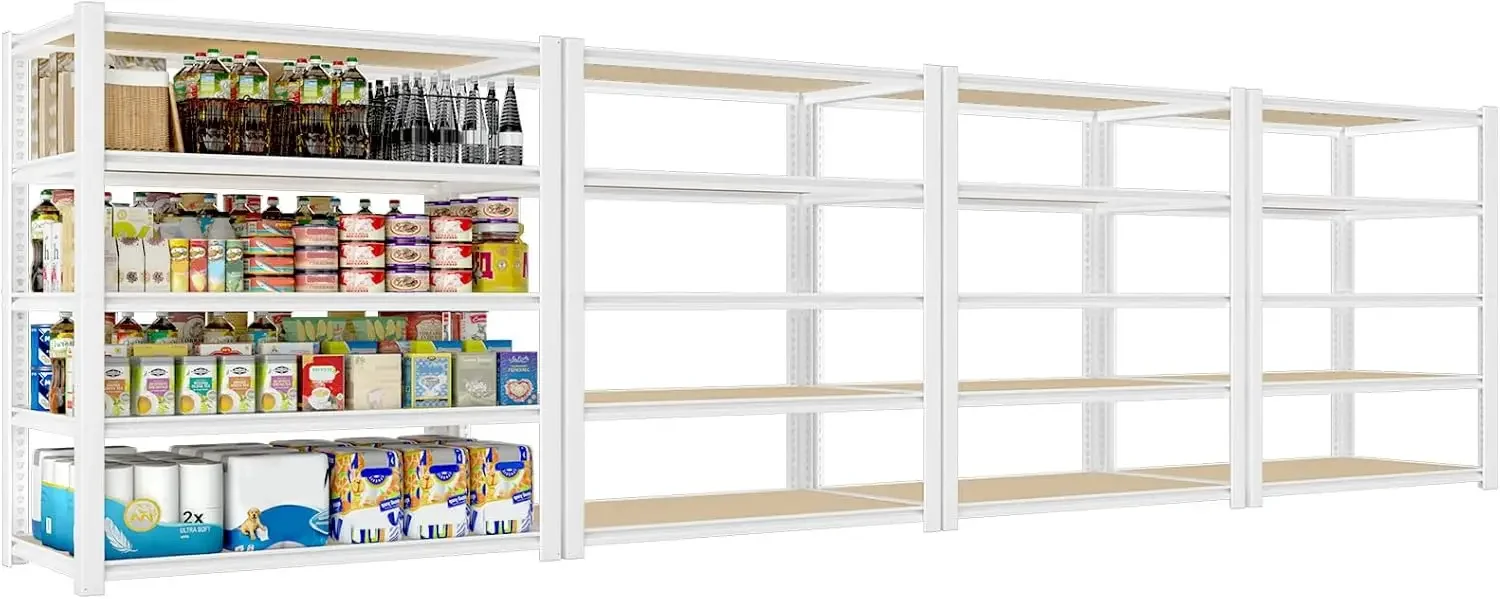 

PrimeZone 4 Packs 36" W x 16" D x 72" H Closet Storage Shelves - 5 Tier White Metal Connector Shelving, Adjustable Heavy Duty Ga