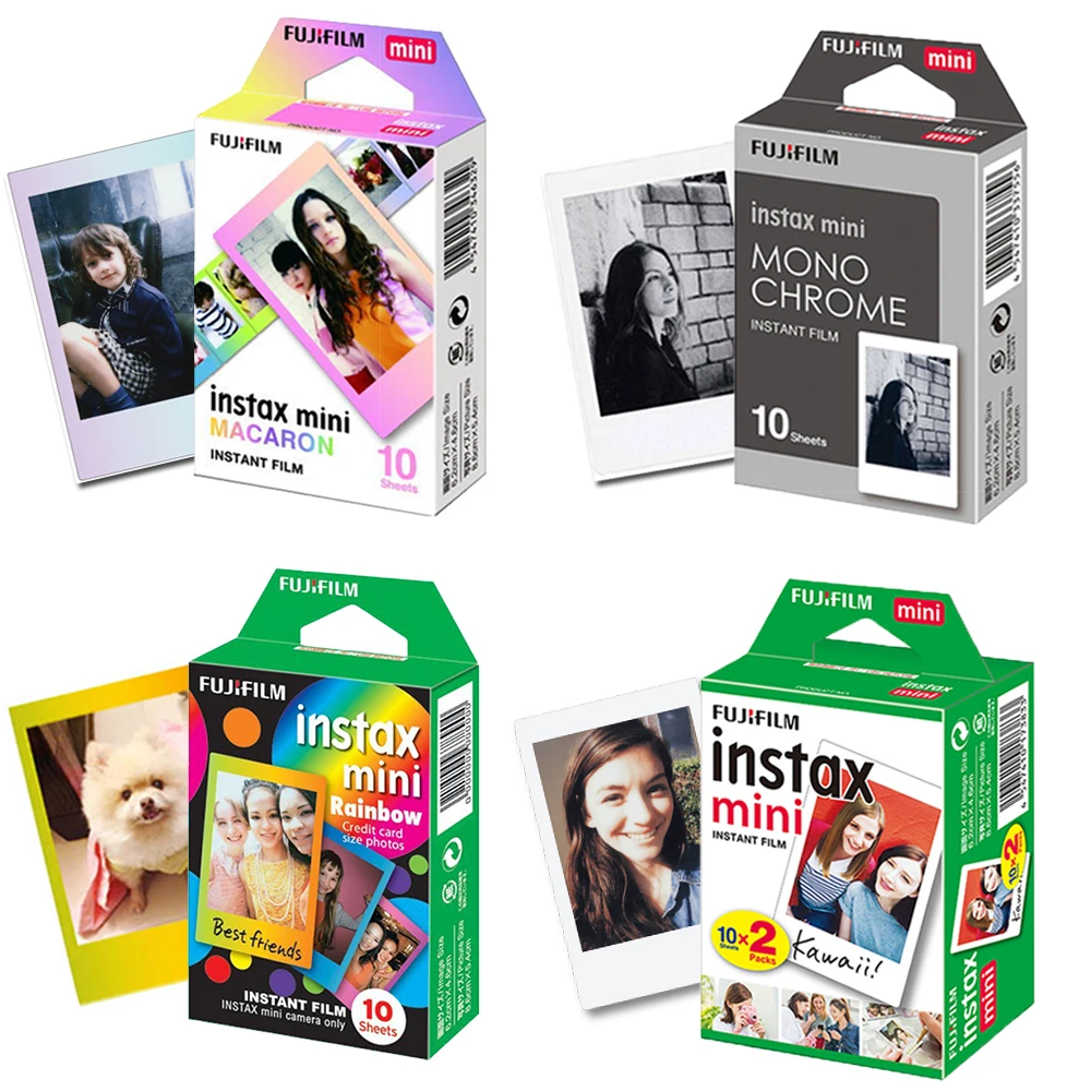 Original Fujifilm Instax Mini Film Mini 9 Photo Paper 10 Sheets White Monochrome Rainbow  For Instant Mini 7s 8 70 90 Camera