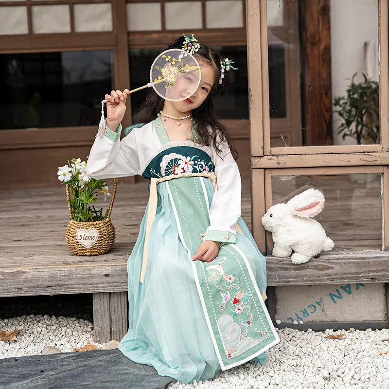 Little Girls' Summer Fashion Kids Chinese Ancient Costume Girls Traditional Hanfu Tang Dynasty Stage Performance Party Clothing