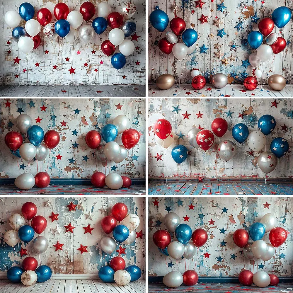 

Mocsicka Photography Background Blue Red Silver Balloons Star Retro Wall Kids Portrait Backdrop Cake Smash Decor Photocall Props