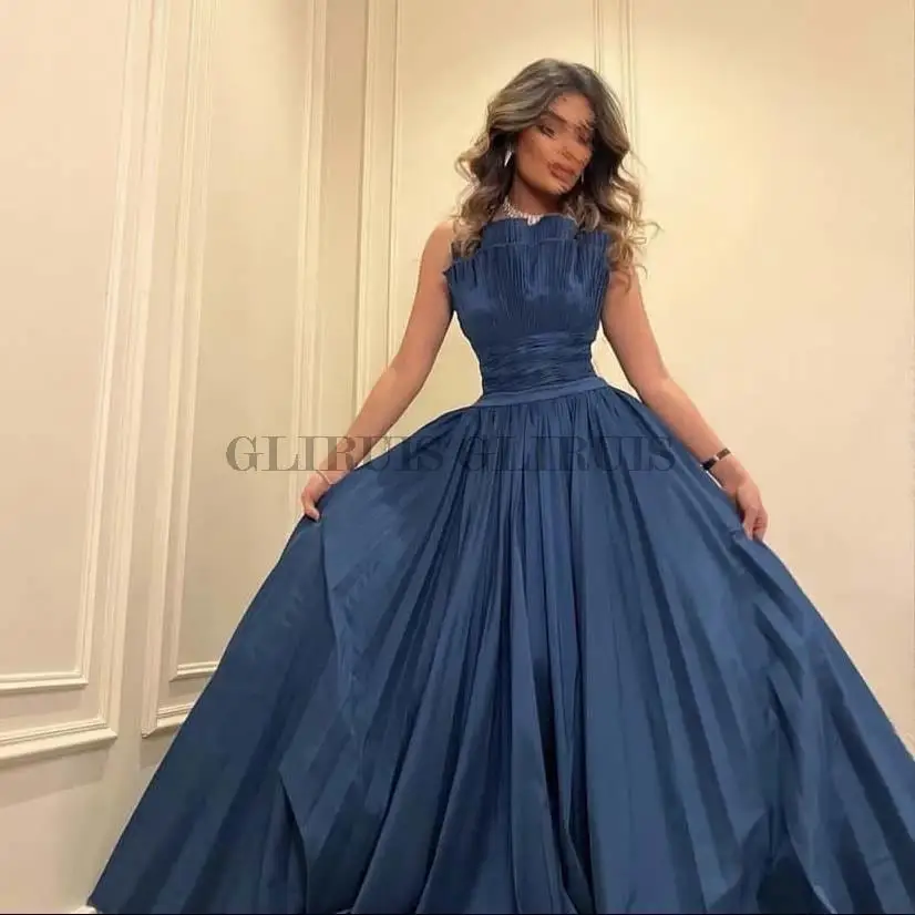 Vestidos De fiesta De Arabia Saudita azul marino, vestidos largos sin tirantes para fiesta, vestidos De noche, vestidos De desfile para mujer