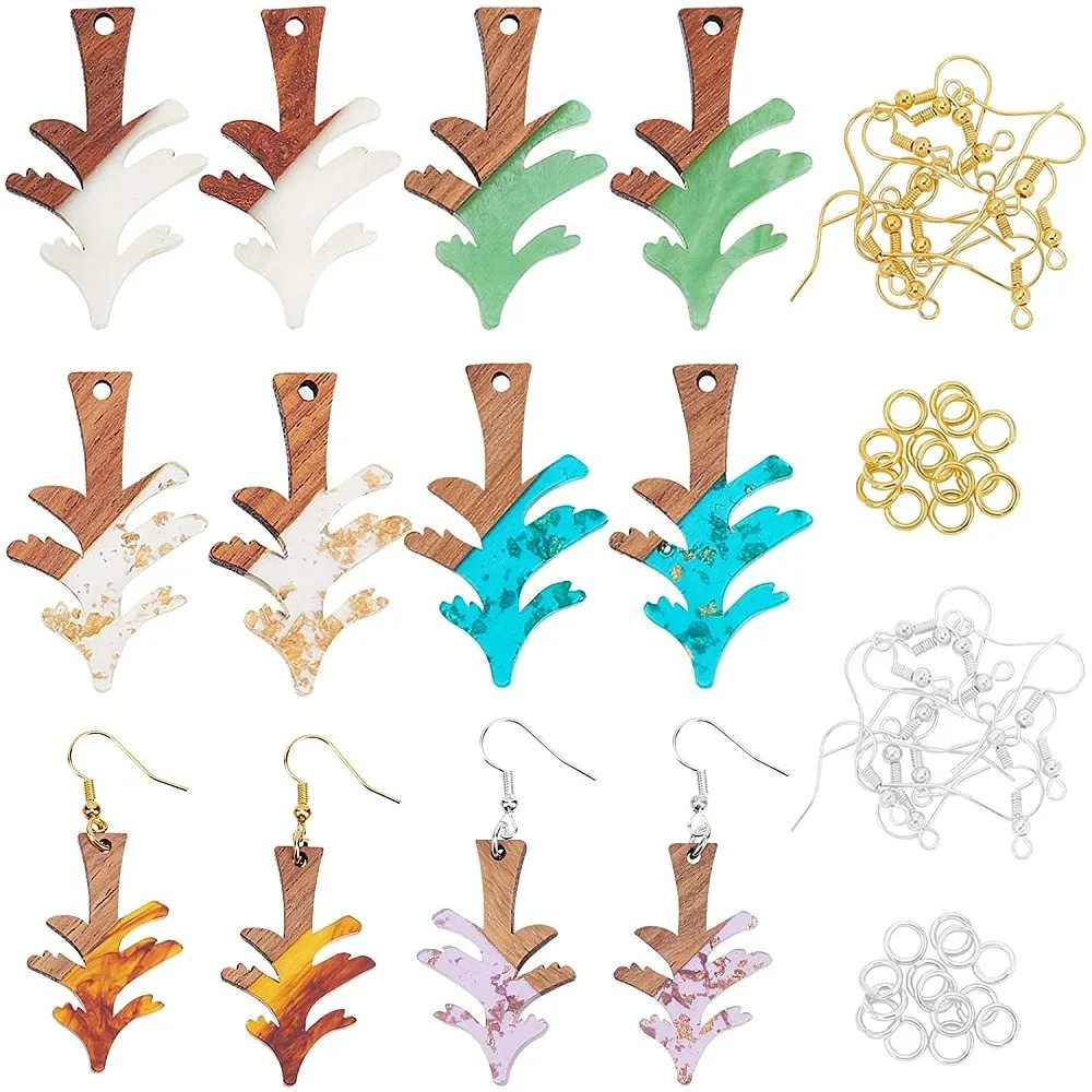 

DIY Walnut Wooden Dangle Earring Making Kits Including 12Pcs 6 Colors Christmas Tree Resin Walnut Wood Pendants