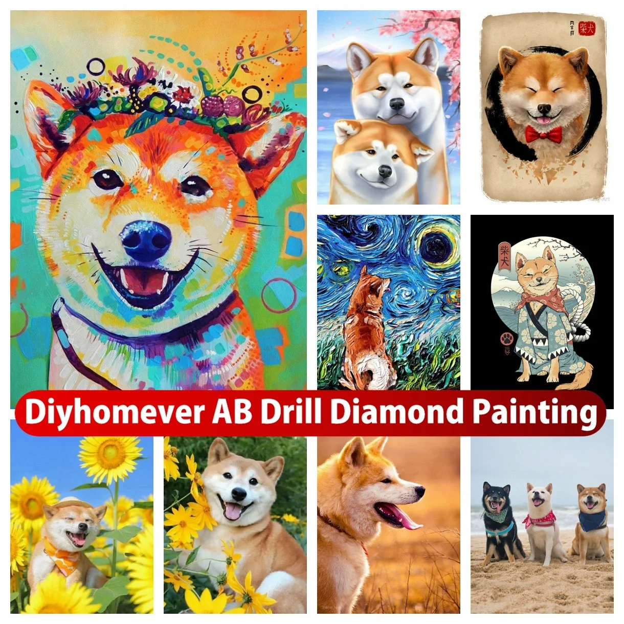 

Shiba Inu AB Diamond Painting Rhinestones Animal Pet Dog Wall Art Cross Stitch Embroidery Picture Mosaic Bead Craft Home Decor