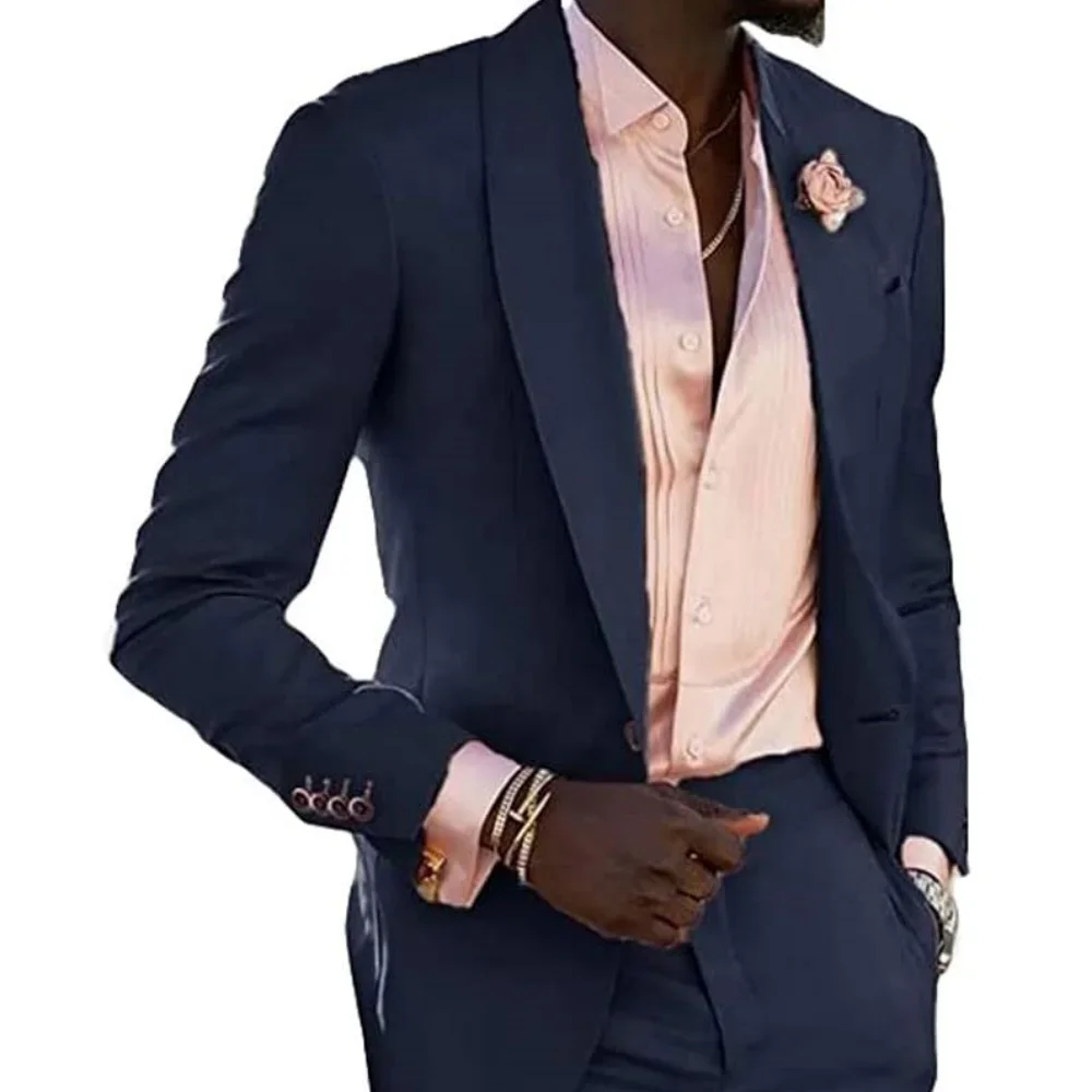 

Men's 2026 Slim-fit Button Business Blue Suit Professional Work Formal Two-piece Set Trousers Included XS-6XL