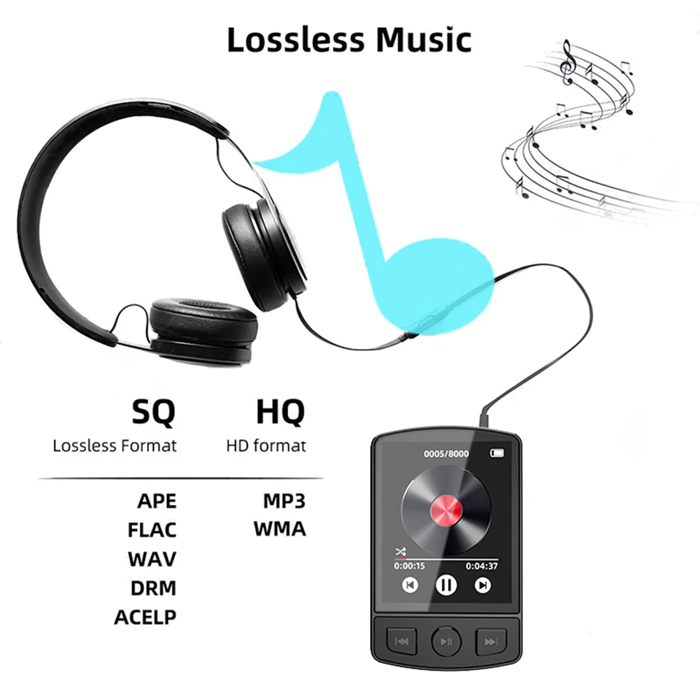 

MP3-плеер, портативный музыкальный плеер, Hi-Fi звук, Bluetooth 5.2, студенческий Walkman, кнопочный, с экраном 1.8 дюйма, FM-радио, электронная книга