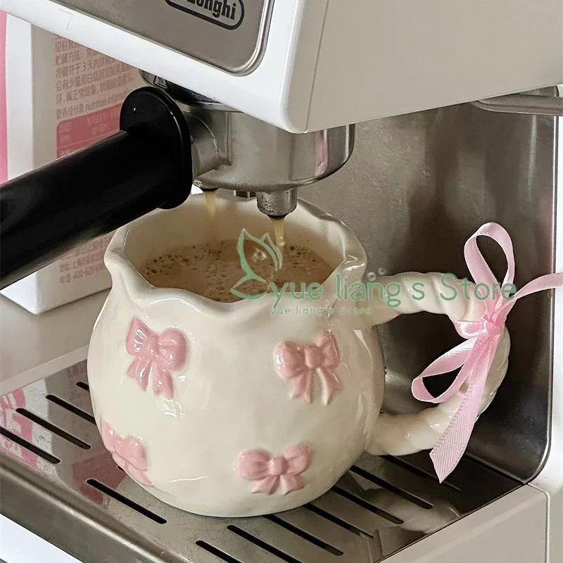 Handmade Irregular Mug, Pink Three-dimensional Bow Coffee Cup, Artistic Niche Mug Gift Ceramic Water Cup