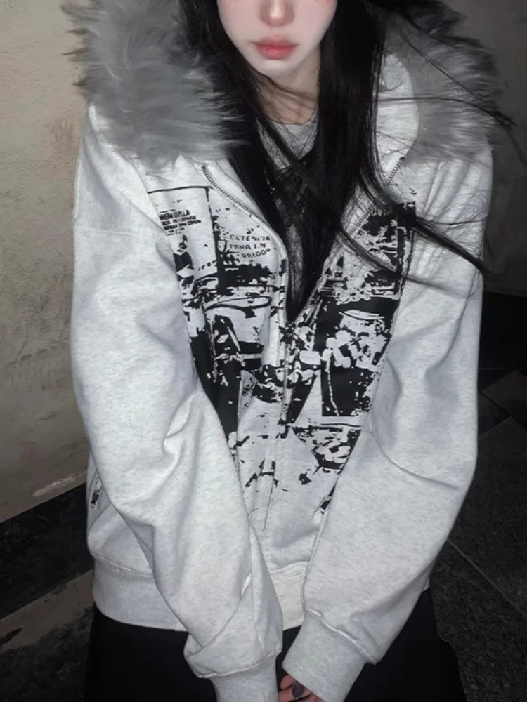 

Y2k американская ретро сексуальная куртка с капюшоном на молнии женская шикарная толстовка с вышивкой букв Harajuku повседневные теплые топы 2000-х годов одежда новая