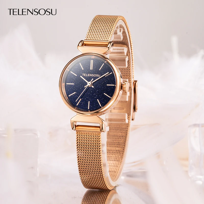 TELENSOSU 2025 new ladies quartz watch luxury full star dial top ladies watch stainless steel watch girlfriend lover gift 8822