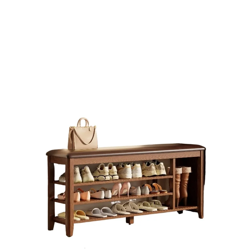 Two-layer rectangular shoe rack bench with leather cushions for porches and bedrooms