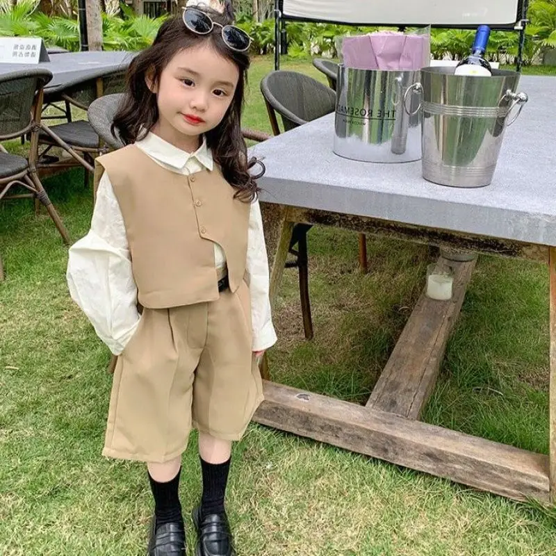 

girls vest shorts set Children's three piece set Spring and Autumn new cotton shirt for baby kids jackets for girls