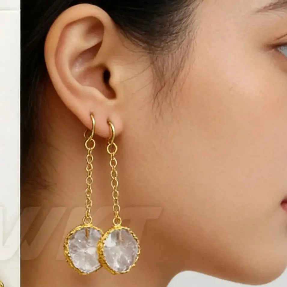 

Серьги WT-E363 WKT, модные, круглые, с натуральным кристаллом, с цепочкой из латуни, в лучшем золотом цвете, женские.