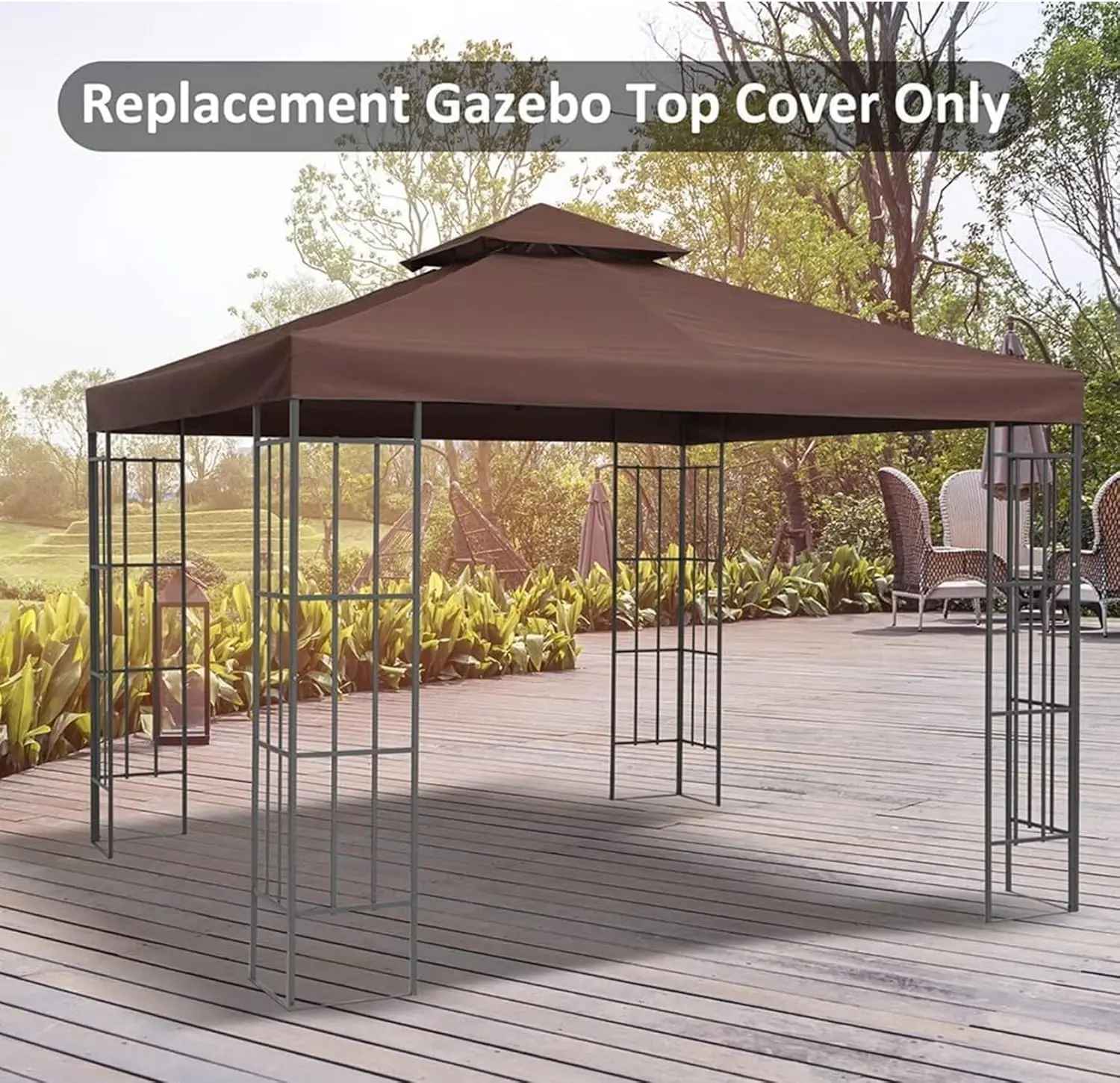 3x3m Waterproof Patio Canopy Tent Top UV Resistant 2 Tier Outdoor Garden Sun Shade Gazebo Covers Replacement