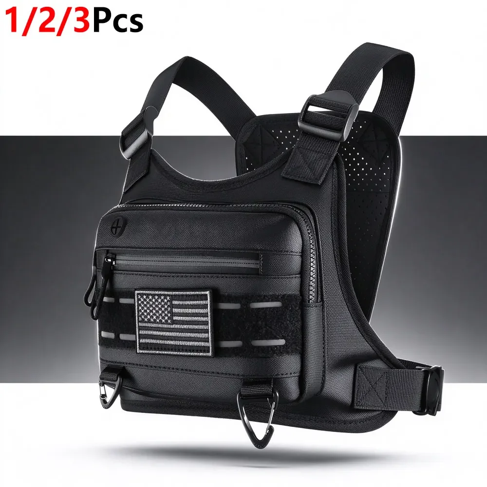 1/2/3Pcs Outdoor Running Chest Vest Bag, Adjustable Shoulder Straps Tactical Chest Pack,Breathable Mesh Back for Cycling,Jogging