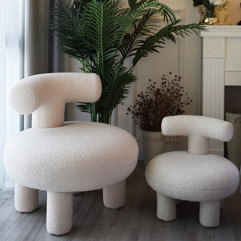 Lamb Fluffy Sofa Chair Backrest Living Room Light Luxury Small Low Stool Soft Seat Creative Lovely Children's Sofa Stool