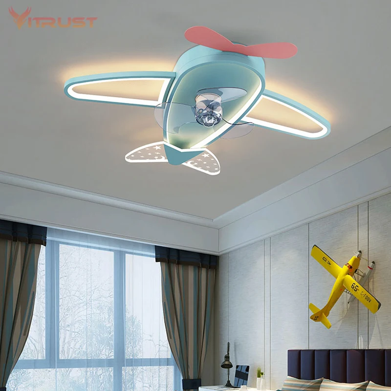 Creative Plane Ceiling Fan With LED Light for Kids Children Room LED Ceiling Fans Dimmable Remote Control for Children Bedroom