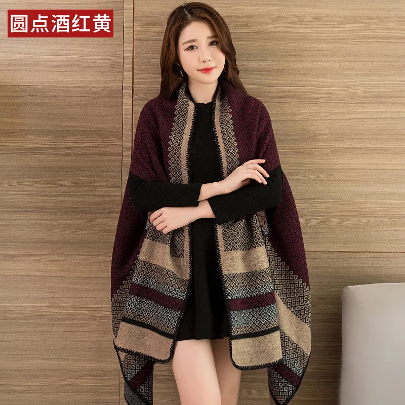 Imitation Cashmere Cape Double Sided Dual Purpose Shawl Thickened Warmth Oversized Scarf for Style Poncho Leisure Fashion P2