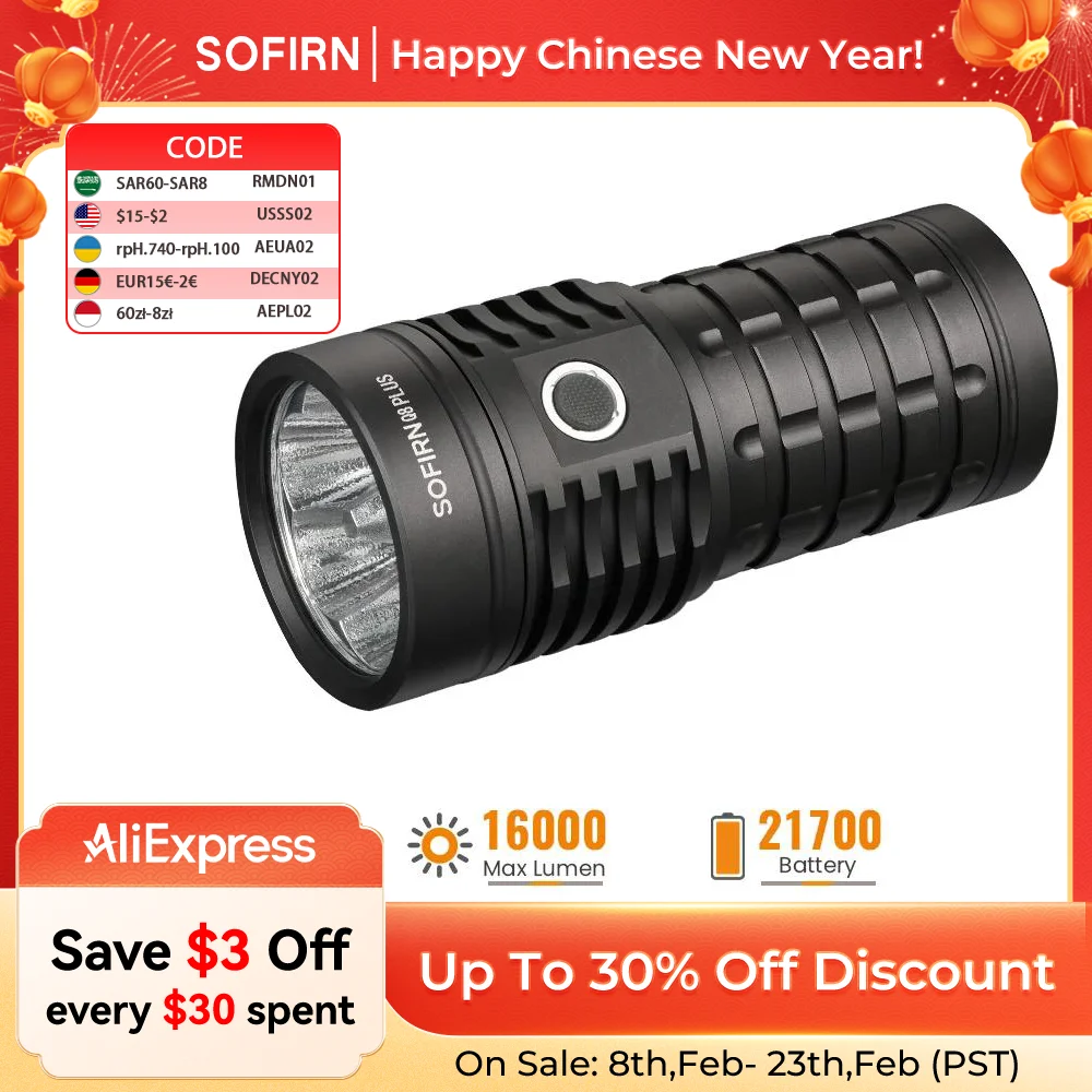 Sofirn Q8 Plus 6 * XHP50.2 Đèn Pin LED 21700 USB C Sạc 16000lm Mạnh Đèn Pin EDC Di Động Đèn Lồng Đèn BLF anduril 2