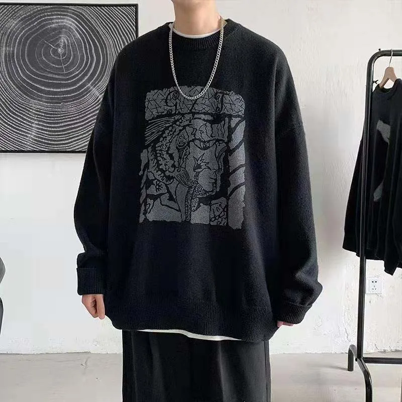 2022 New Spring Wear Meniscus Korean Version Of The Loose Handsome Ins Leisure Knitting Round Lead Long Sleeves