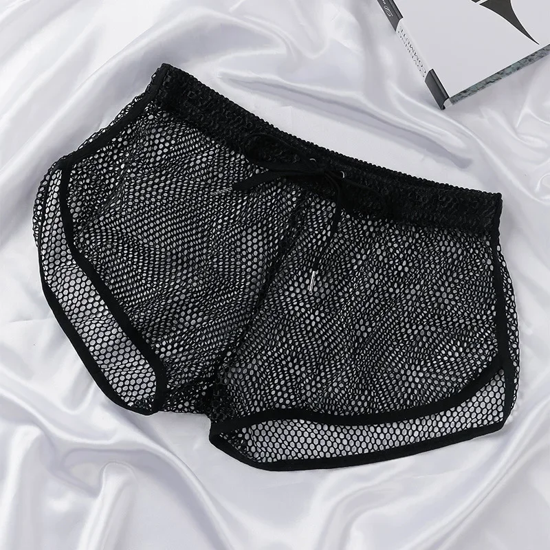Summer Men's Mesh Hollow Shorts Fishnet Full Transparent Breathable  Sweatpants Daily Loose Homewear Youth Fashion Sports Trunks