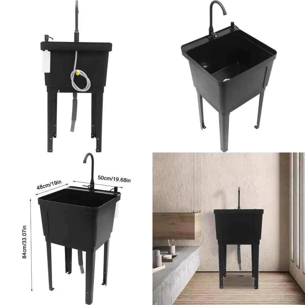 

Laundry Sink, Black/White Space Saver Utility Sink with Rotatable Faucet and Soap Dispenser, Freestanding Space Saving Laundry T