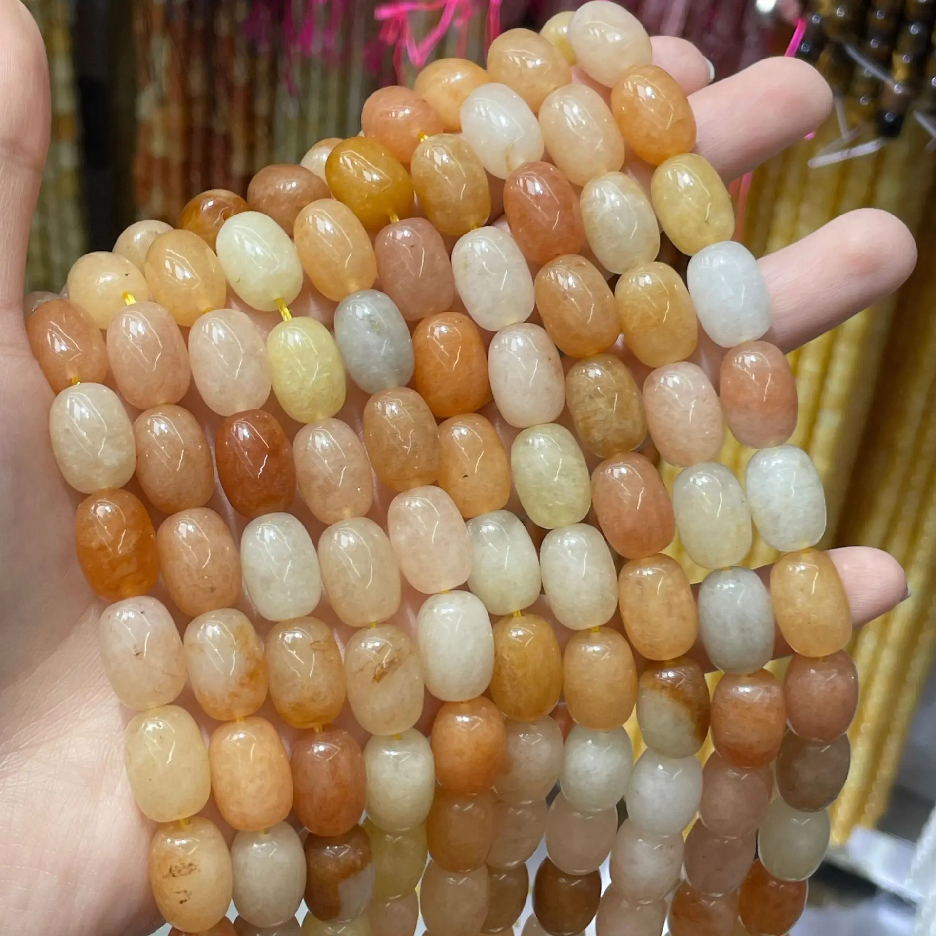 10 X14Mm Natural Stone Gold Silk Jade Orange Bucket Beads Loose Beads DIY Necklace Bracelet for Jewelry Making Wholesale