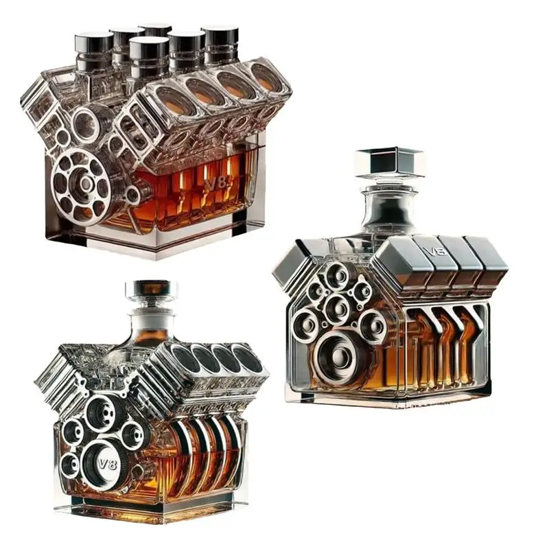 V8 Engines Shape Wine Decanter Crystal Whiskey Decanter Creative Alcohol Separator Decanter Bar Gadgets for Tequila Bourbon Gift
