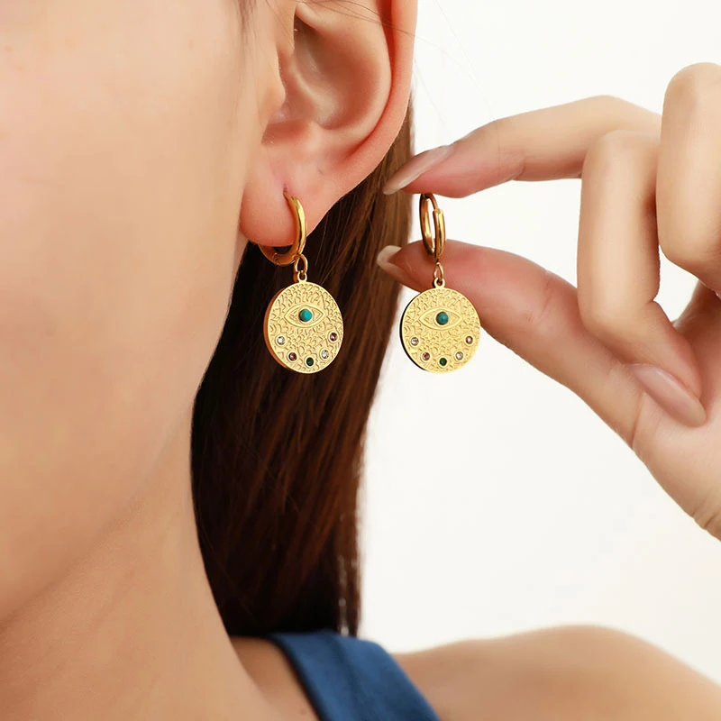 PRISCA | Evil Eye Earrings Women Stainless Steel Gold Turkey Charm Jewelry Classic Design Wholesale