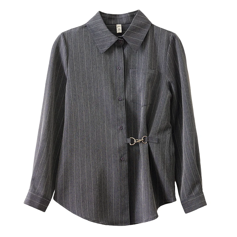 Camicetta da donna a righe manica lunga vestibilità ampia camicia stile francese con cravatta in vita top da donna streetwear moda