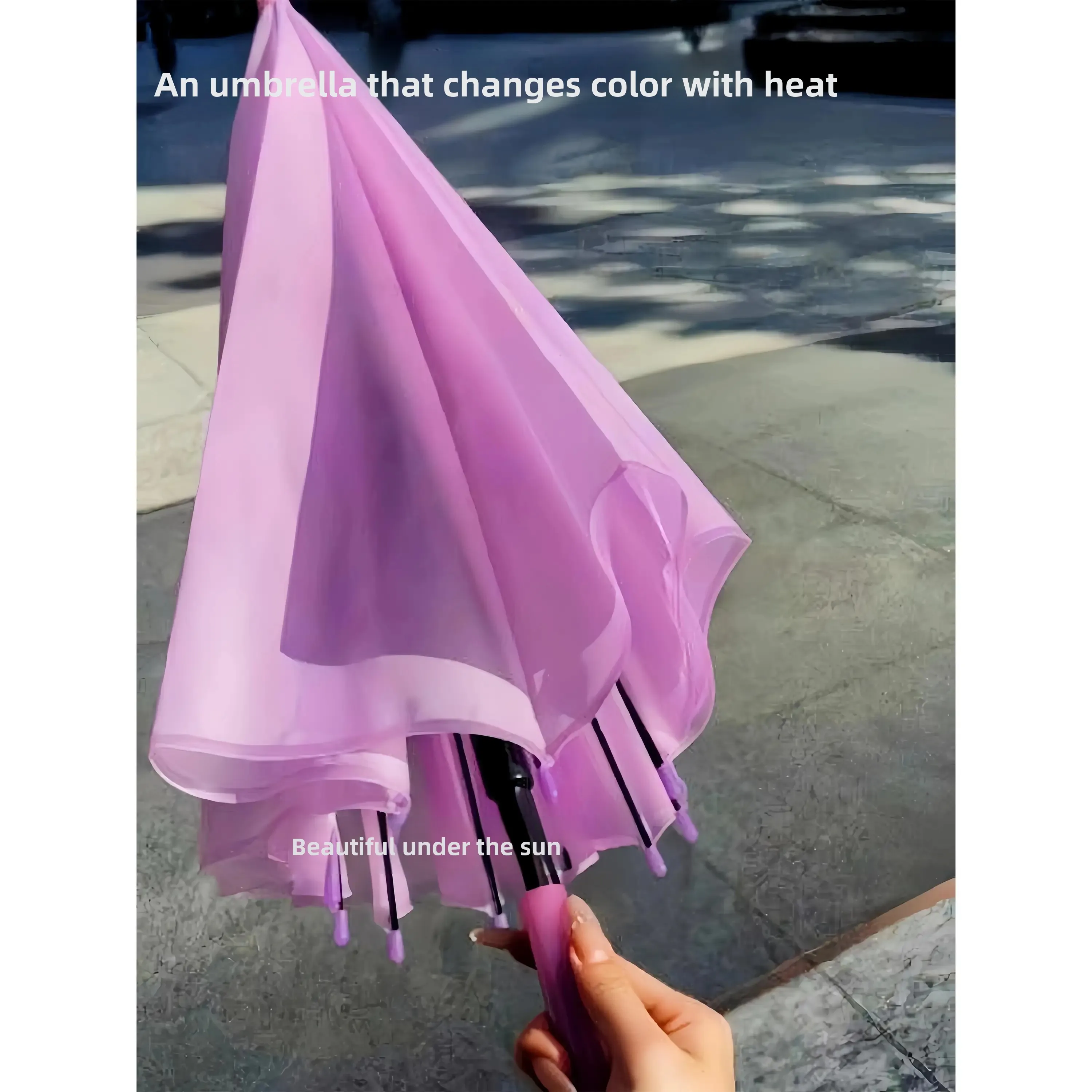 Thickened Transparent Umbrella Long Handle Reinforced Sunshade Double Use Foggy Color Changing Umbrella High Aesthetic Value
