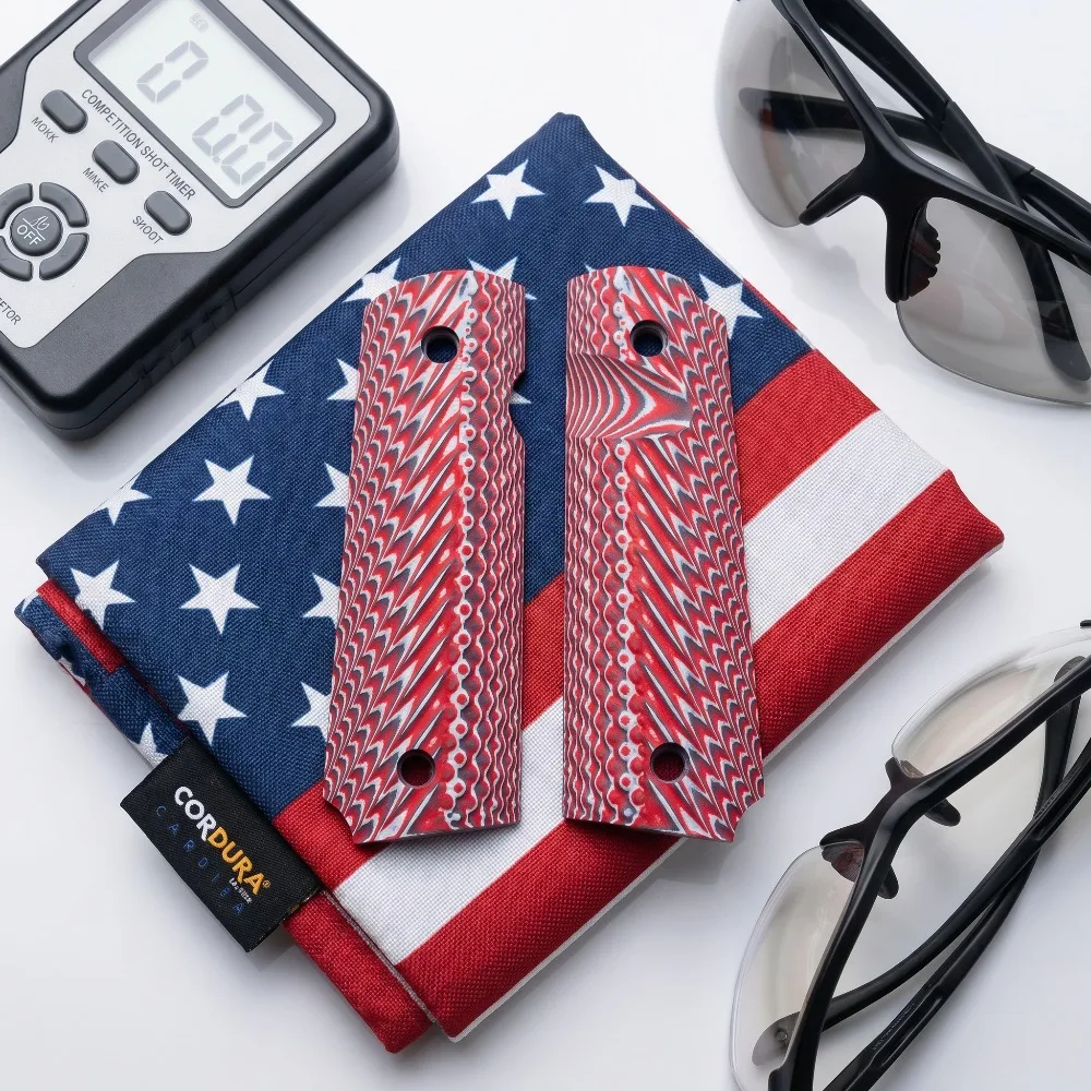 Premium G10 Composite 1911 Grips Red White Blue Layered Texture Durable Anti-Slip Pistol Handle Replacement Accessories