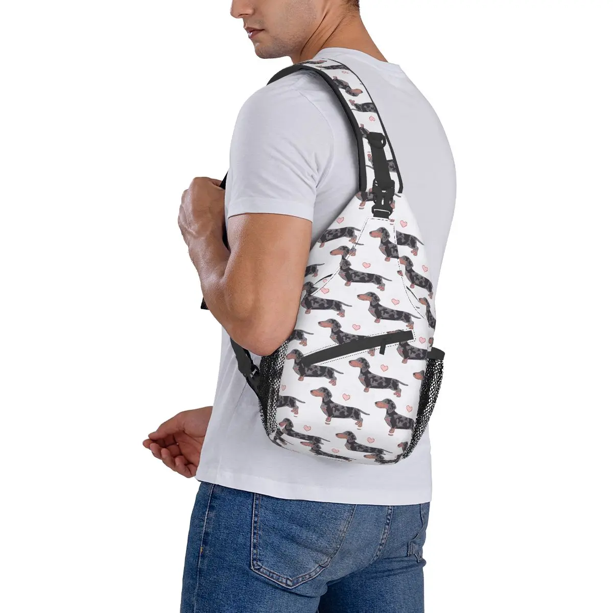 Schattige Hond Teckel Sling Tas Borst Crossbody Schouder Rugzak Outdoor Wandelen Dagrugzakken Dier Cartoon Mannen Vrouwen Tas