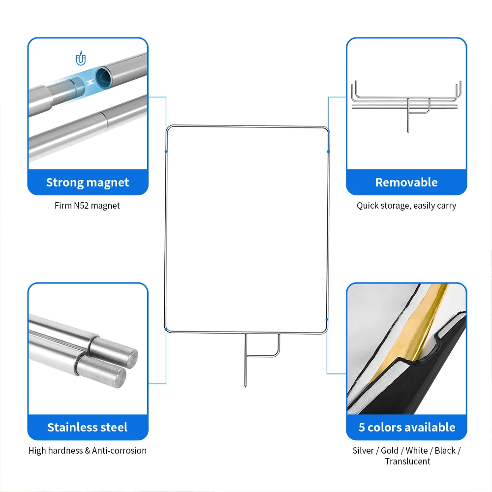 Selens Removable Magnetic  Stainless steel Flag Panel Reflector Diffuser Fotografia Acessorios Camera for Video Photo Studio
