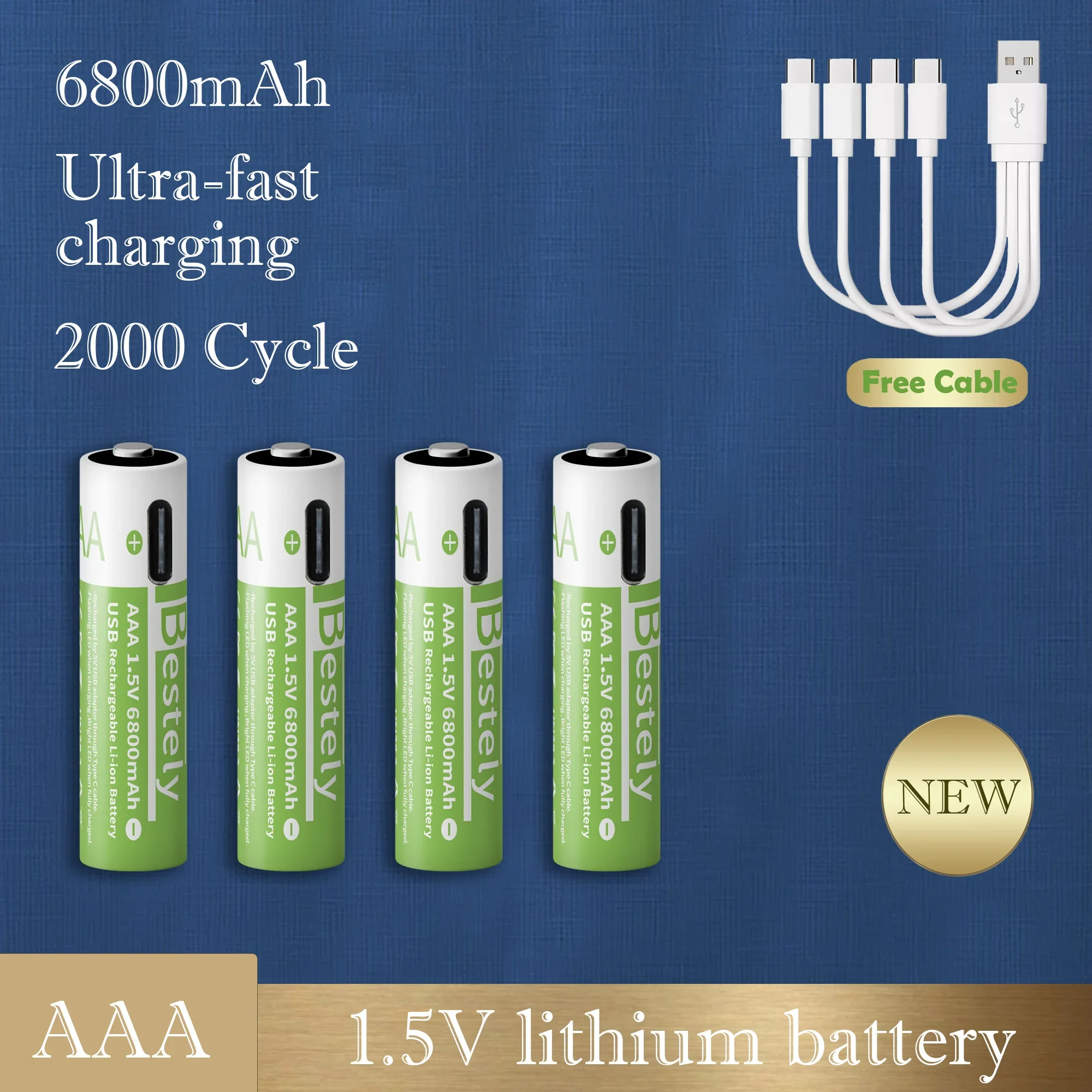 AAA rechargeable lithium battery 1.5V 6800mAh large capacity constant voltage USB fast charging controller mouse specific