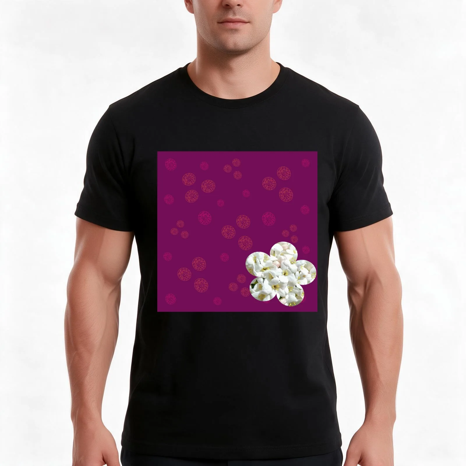 Floral fusion T-Shirt, Summer Casual Cotton Tee, Oversized Streetwear Tops, Vintage Graphic Print, Loose Fit Short Sleeve