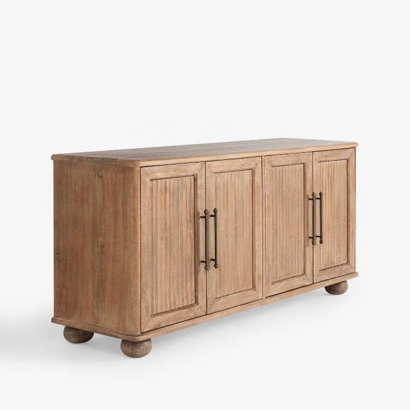 Custom Traditional Style Sideboard Shaker Fluted Design Wood Grain Veneer Lacquered Chest of Drawer Storage Entrance Cabinet
