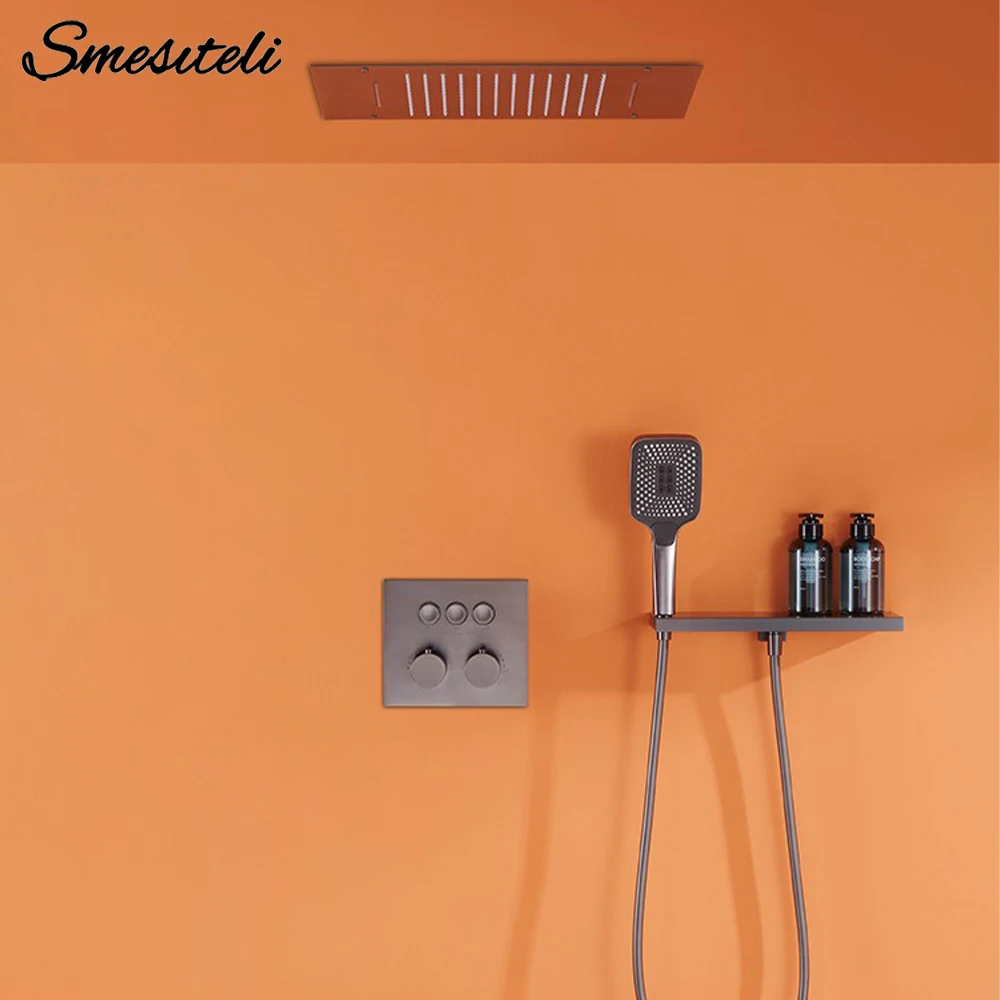 

Настенное крепление, роскошный потолочный смеситель для душа высокого давления, полный термометр, душевая система, 3-ходовая латунная большая насадка для душа C