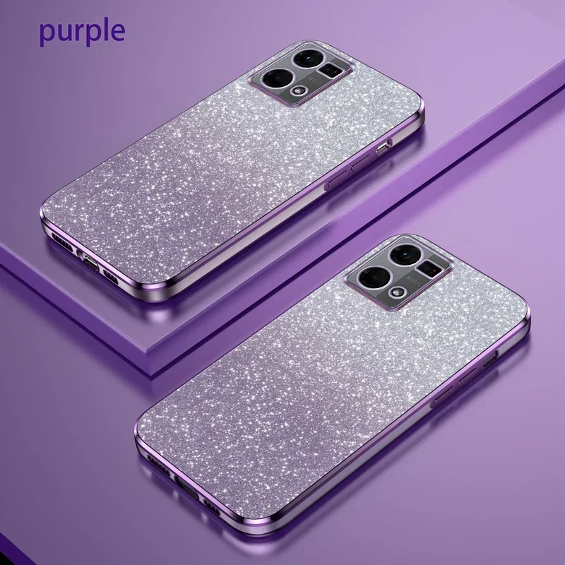 For OPPO Reno7 4G Case Oppo Reno8 4G Phone Case oppo CPH2457 CPH2363 Luxury Gradient Glitter Plating Silicone Back Cover Funda