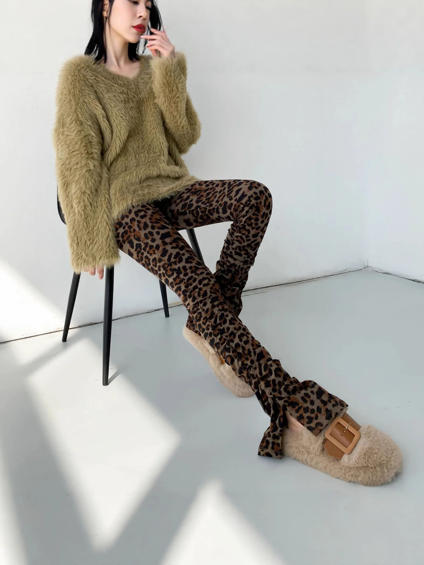 High Waist Slimming Yoga Pants Women's Fitn Spor Biker orts High Street Sle Leopard Print Wide Leg Pants