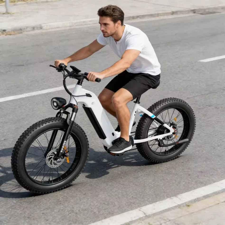OBX EV900S E-Bike 1000W Electric Bike 48V 15Ah Battery 26” Fat Tire E-Bike 28MPH Adjustable Speed 55KM Range Front Suspension image 4