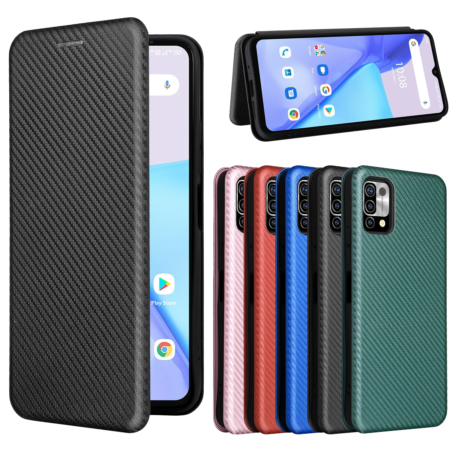 Flip carbon fibre Skin Magnetic Closure Leather Cover For Umidigi Power 5S 5 3 F2 S5 Pro Card Slot Fall prevention Phone Case