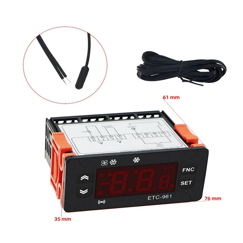 Imagem -06 - Controlador de Temperatura Controle de Umidade Termômetro Higrômetro Alarme Frigorífico 220v Ntc Sensor 5x Etc-961