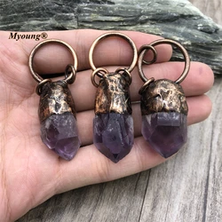 10pcs Soldered Bronze Plated Natural Crystal Quartz Amethysts Point Vintage Pendant For Necklace Jewelry Making MY221107