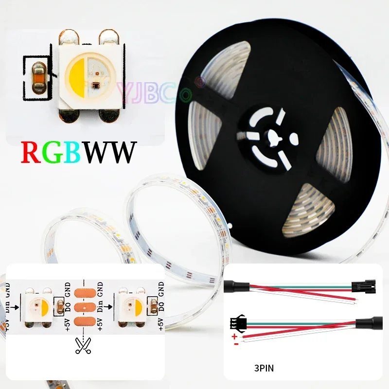 5V แอดเดรส RGBW RGBWW 4 สีใน 1 LED Strip SMD 5050 RGB + W/WW pixle IC SK6812 เทป 30/60/144 leds/m โคมไฟแบบยืดหยุ่นบาร์