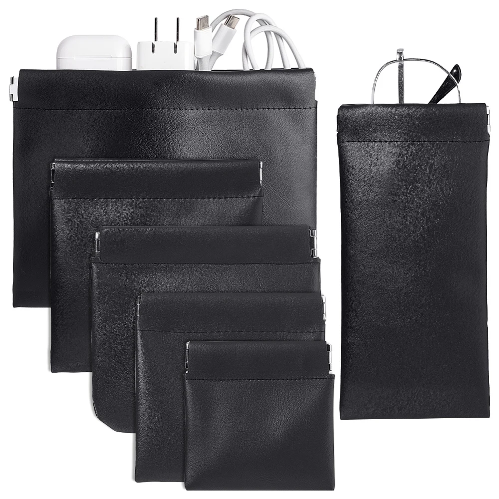 6 Sizes Leather Squeeze Purse 6pcs Black Change Holder Mini Pouch Jewelry Sunglasses Pouch Jewelry Ring Pouch Travel Bag