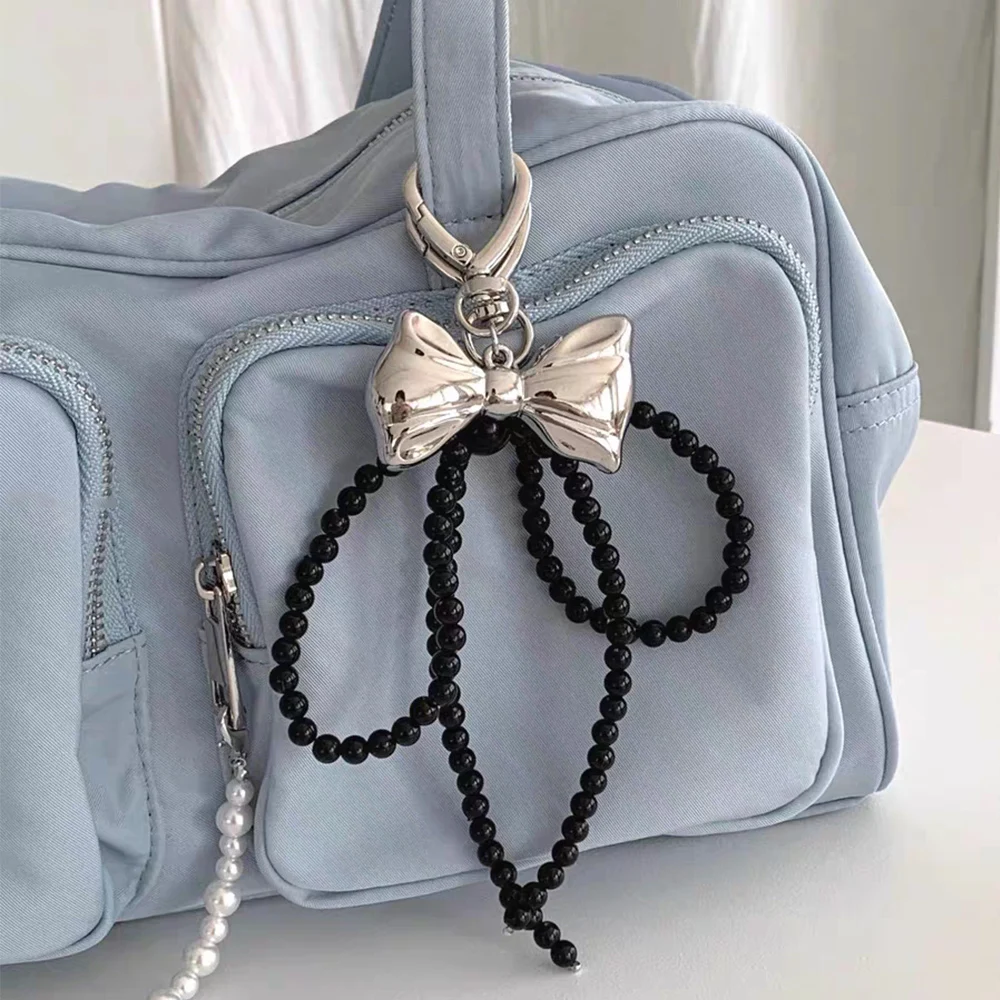 

Korean Sweet Pearl Bow Bag Pendants Heart Buckle Beaded Tassel Keychain Y2K Harajuku Women Charms Decorations Accessories