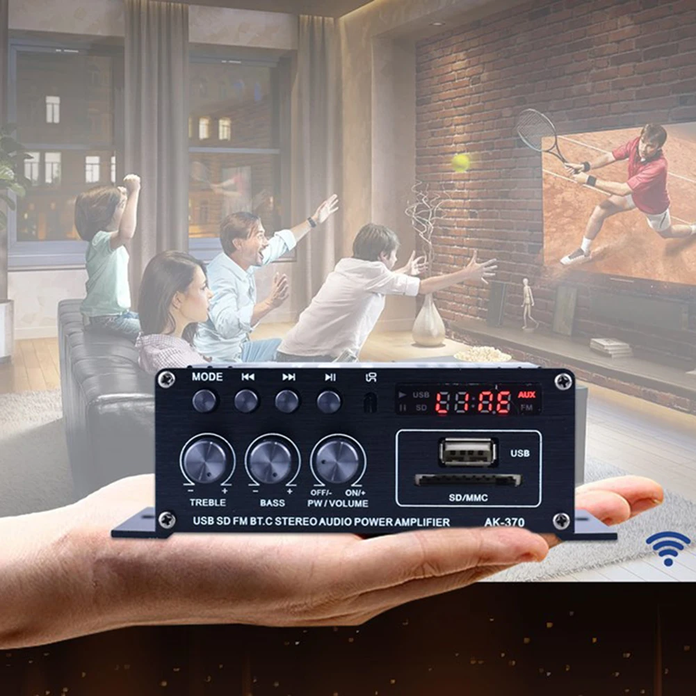 

AK-370 Bluetooth-compatible Amplifier 2.0 Channel Audio Power Amplifier DC 12V Auto Music Subwoofer Speaker Stereo USB OTG Input