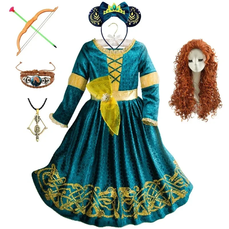 Cartoon Movie  Princess Merida Dress Halloween Brave Princess Costume ren Green Velvet Long Sleeve Vintage Clothes view 3