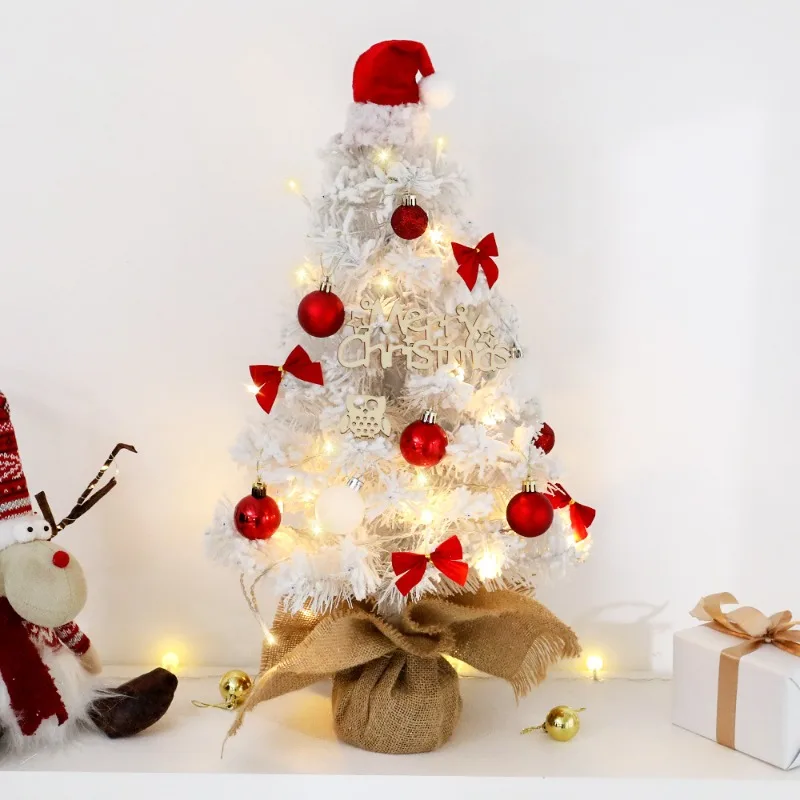 Red Decorative Mini Christmas Tree 45/60cm White Plush Tree Package Tree Ornament Christmas Set